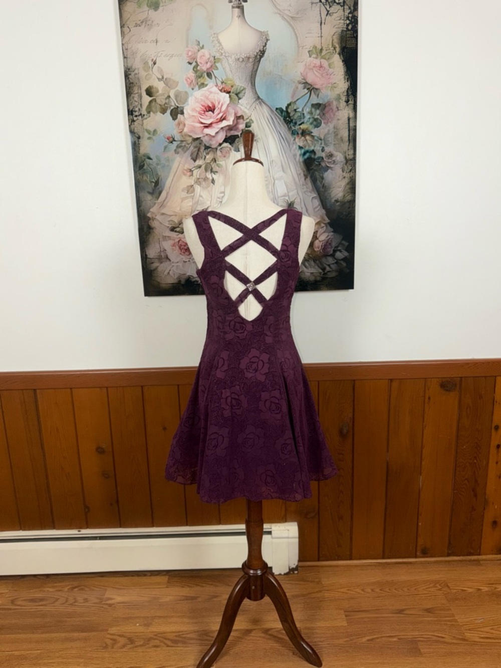 Super Cute Vintage Y2K Zum Zum Flocked Velvet Prom Dress - Picture 5 of 8